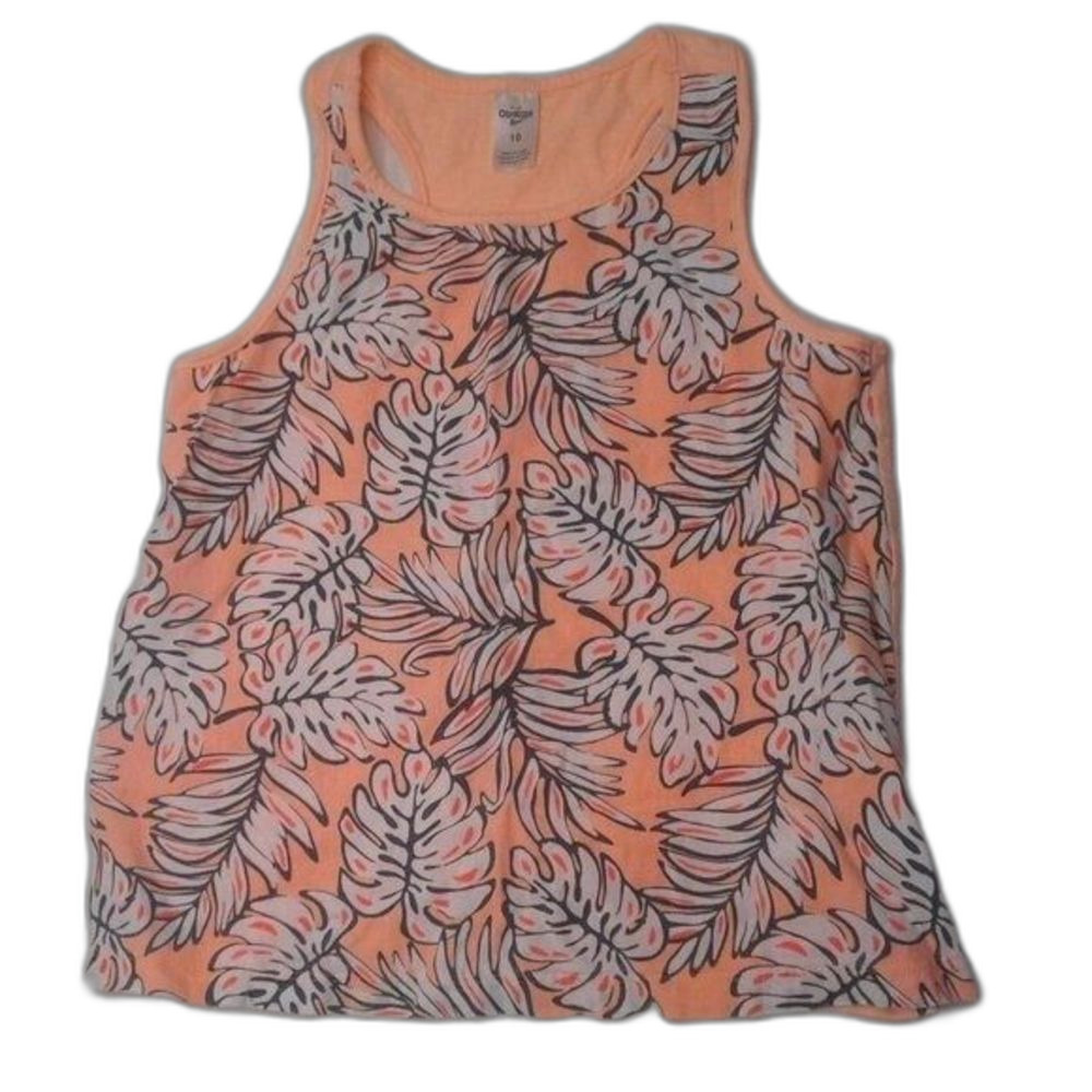 OshKosh Girls Tank Top Racerback Tropical Print Linen Peach White Black Size 10